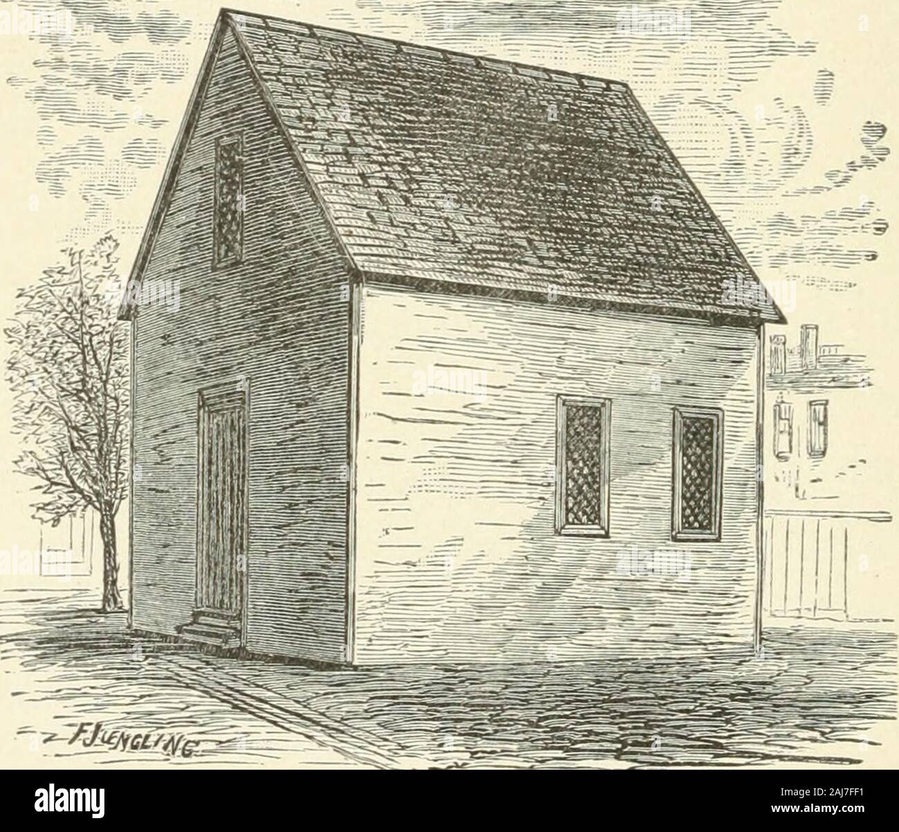 History of the United States from the earliest discovery of America to the present time . t. Governor Winthrop. assistants and deputies did not sit sepa-rately till 1644. At this time Massachu-setts had a population of about 15,000. Toall New England 21,200 emigrants camebetween 1628 and 1643, the total white 14° DISCOVERY AND SETTLEMENT [1631 population at the latter date being about24,000. So early as 1631 this colony decreed toadmit none as freemen who were not alsochurch members. Thus Church and Statewere made one, the government a theoc-. First Church in Salem. racy. The Massachusetts set Stock Photo