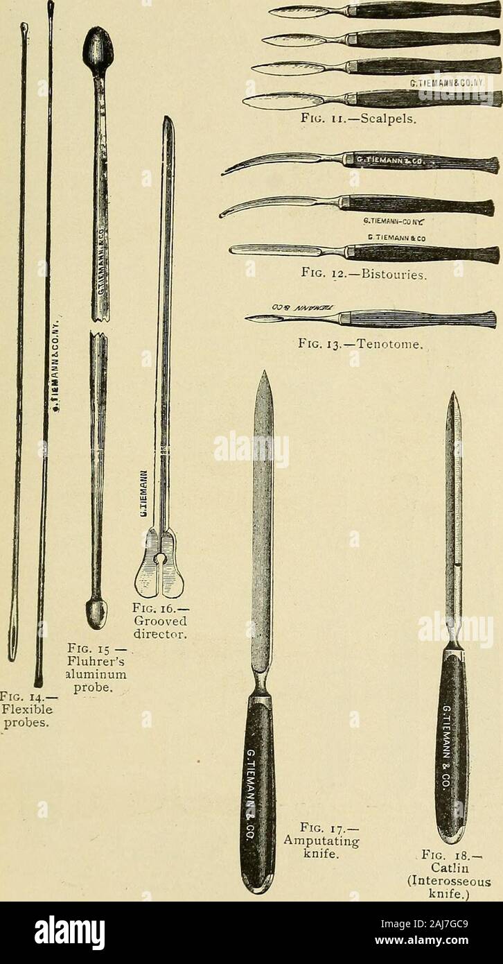 The surgical assistant, a manual for students, practitioners, hospital internes and nurses . Fig. 9.—Trocar and canula. Fig. jo.—Volkmanns spoon. Surgical Instruments. 339. 340 The Surgical Assistant. Stock Photo