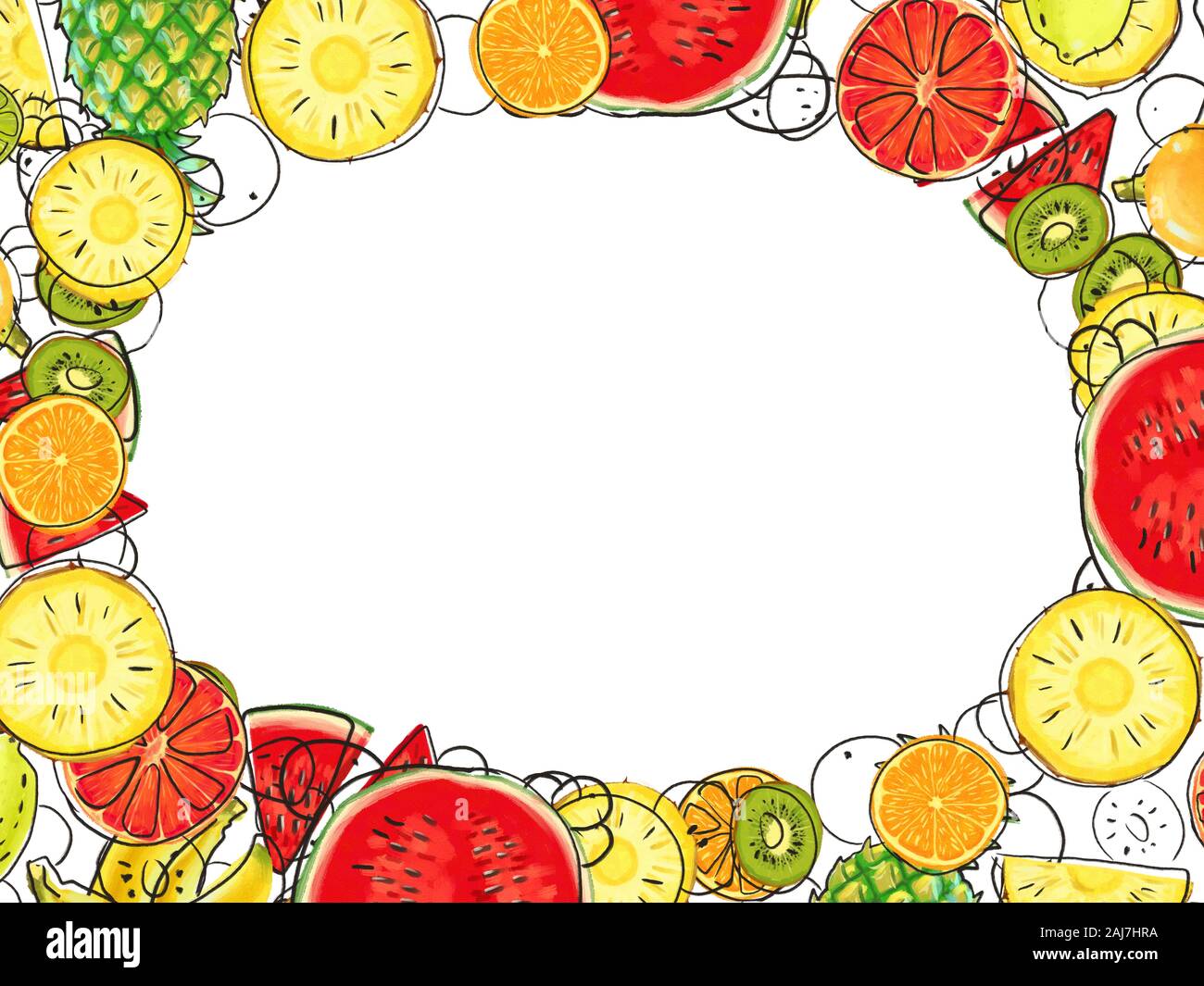 Hand drawn Exotic Fruit frame isolated on white background Stock Photo ...