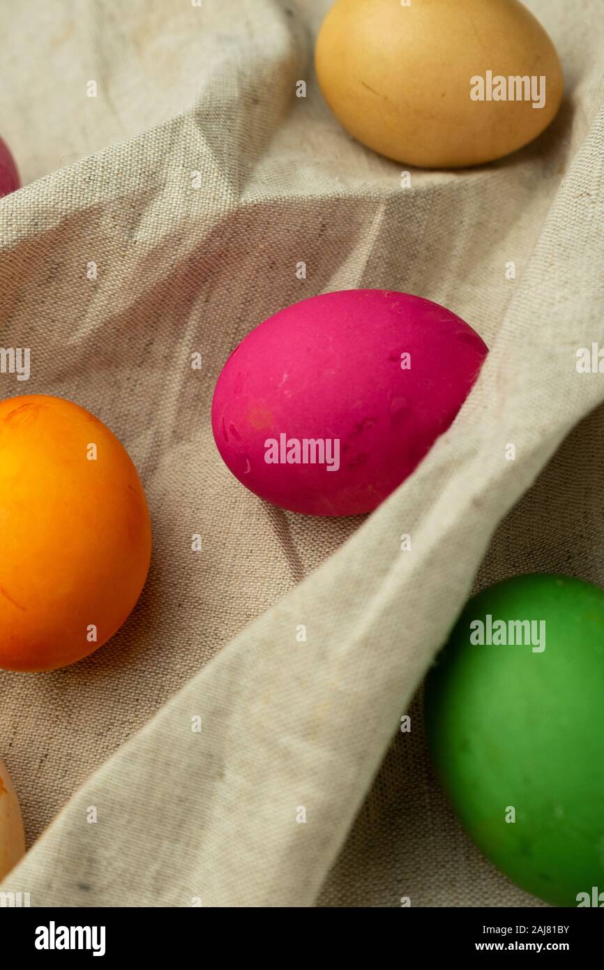 selective focus. Painted chicken eggs Stock Photo
