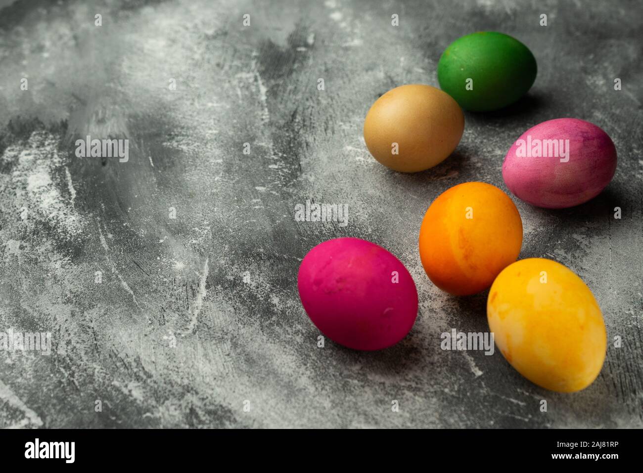 selective focus. Painted chicken eggs Stock Photo