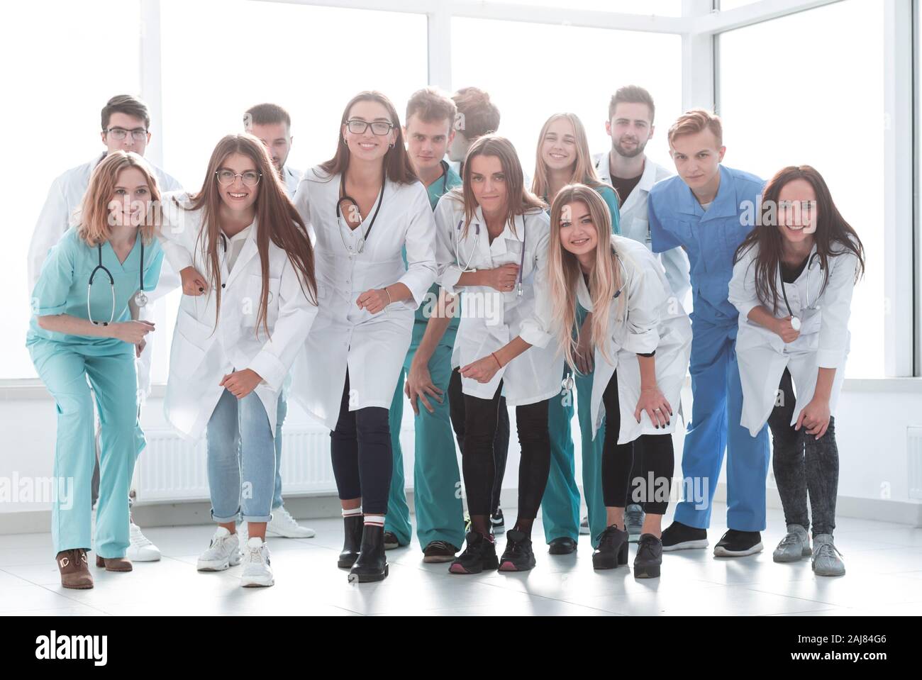 large group of diverse medical professionals moving forward Stock Photo