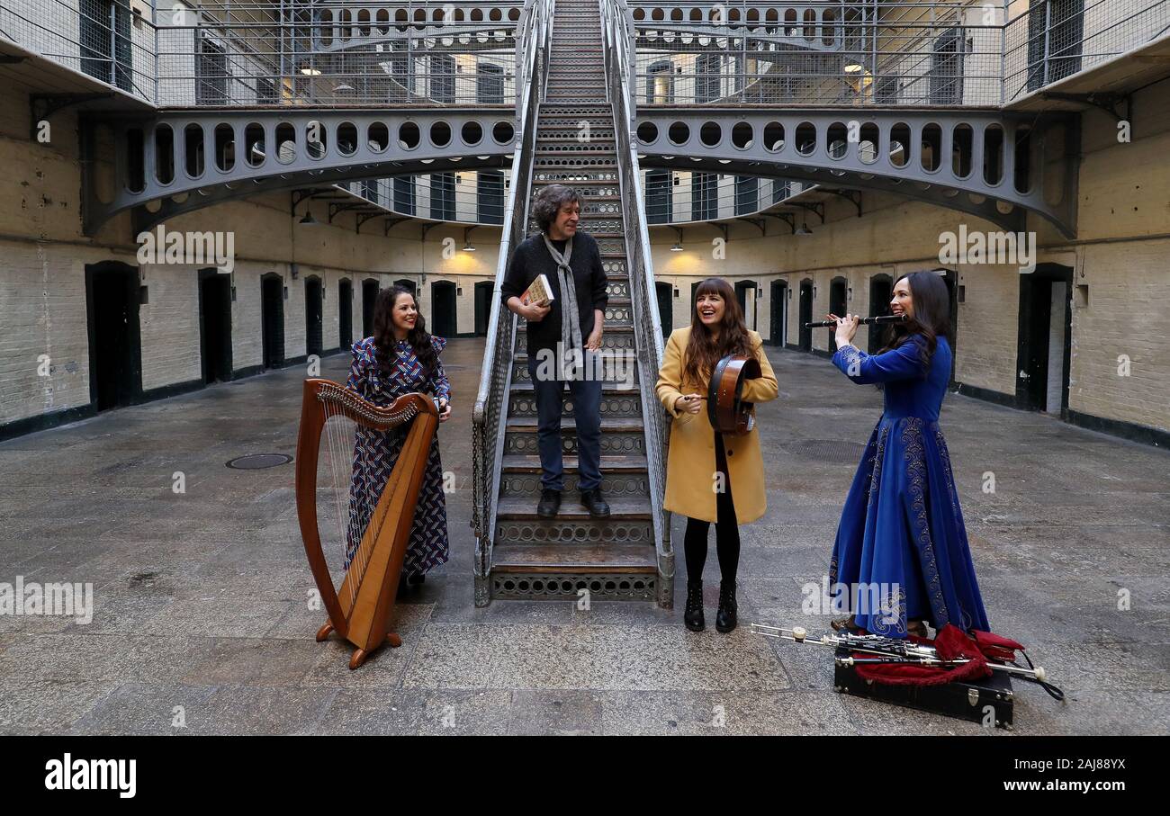 At the launch of the Programme for TradFest 2020 is actor Stephen Rea (second left) with musicians (from left) Michelle Mulcahy, Aoife Scott and Louise Mulcahy at Kilmainham Gaol in Dublin. The Gaol will this year join the list of historic venues hosting events during the festival which runs from 22 - 26 of January. Stock Photo