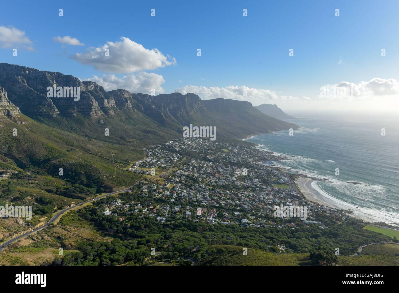 Magnificient view of Table Mountain and 12 Apostles with Camps Bay Beach, Cape Town, South Africa Stock Photo