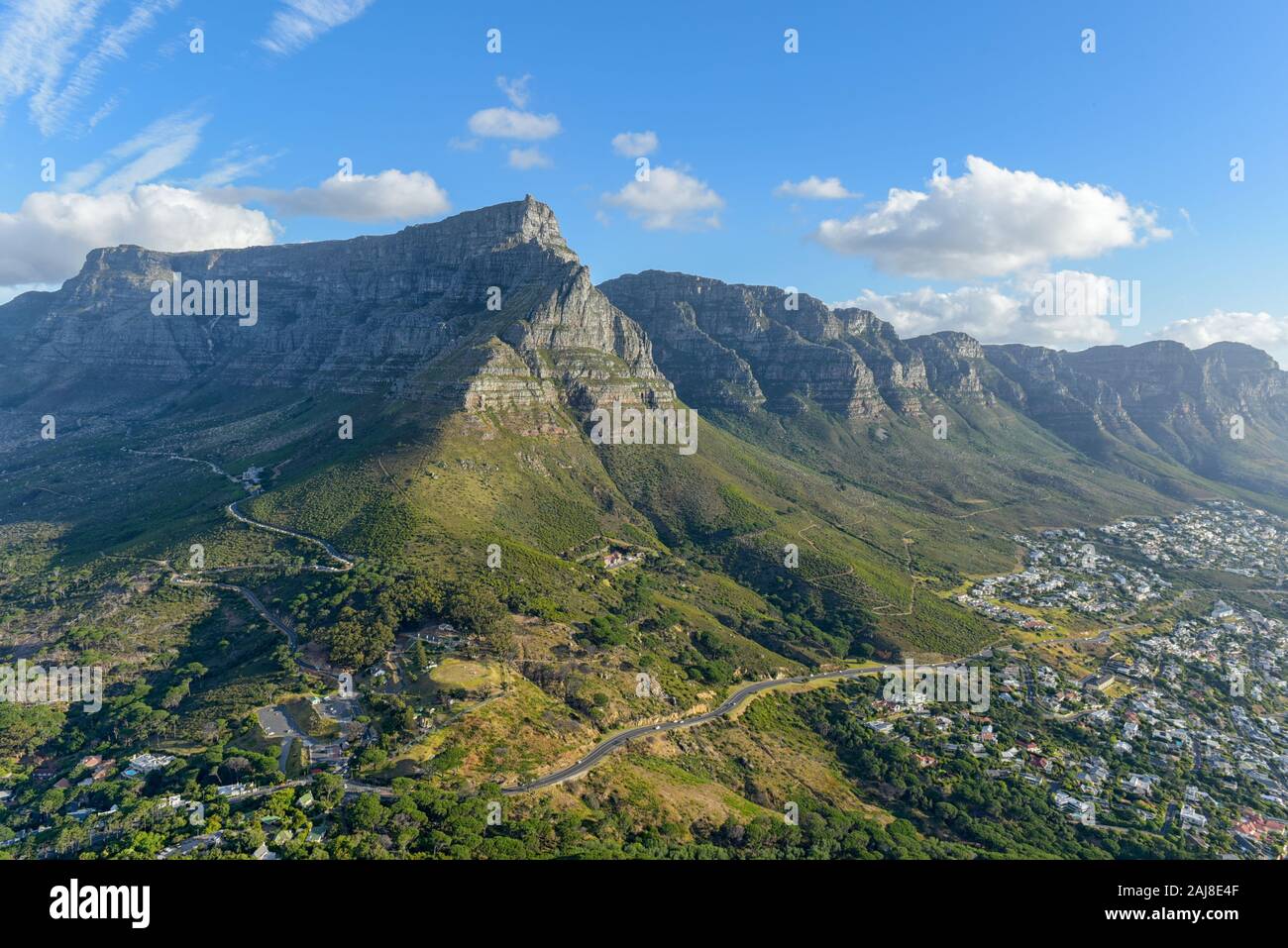 Magnificient view of Table Mountain and 12 Apostles with Camps Bay Beach, Cape Town, South Africa Stock Photo