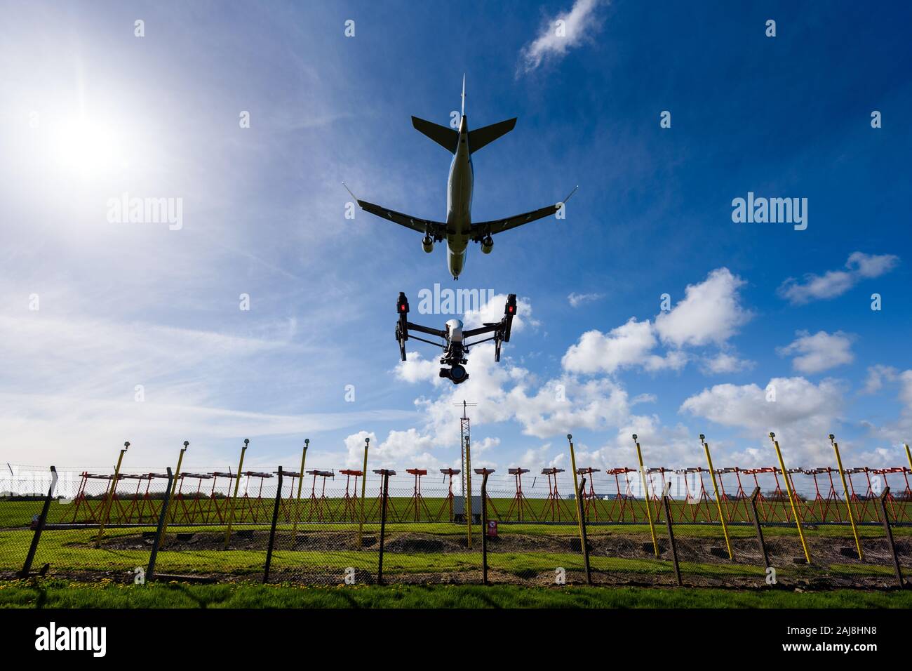 Drone airplane aircraft accident near hires stock photography and