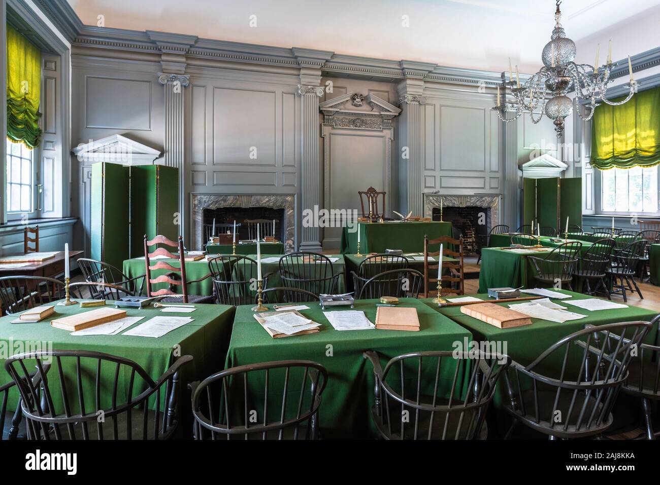 Independence Hall Philadelphia, view of the Assembly Room in which the US Declaration Of Independence and Constitution were drafted, Philadelphia, USA Stock Photo