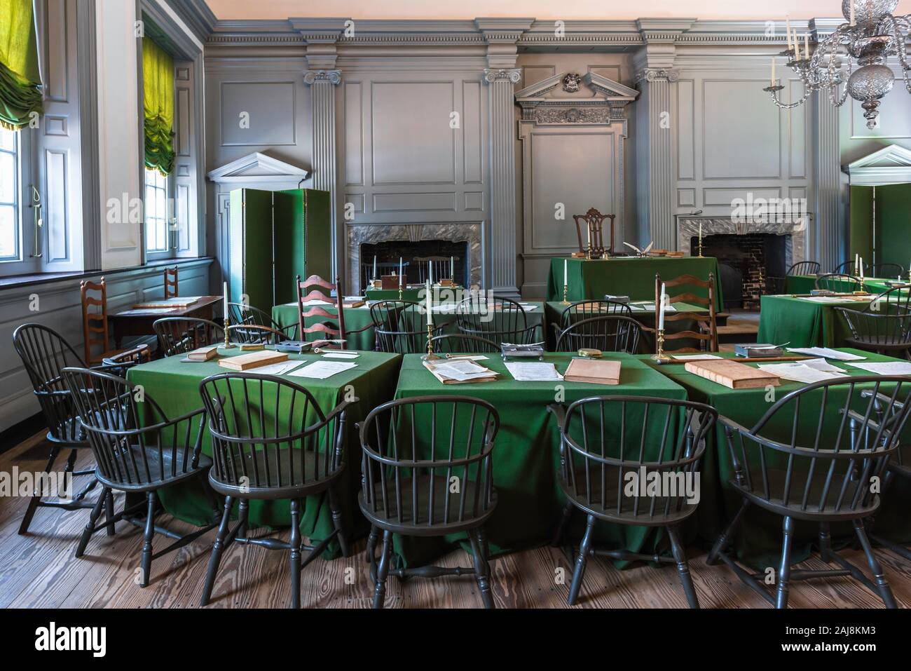 Independence Hall Philadelphia, view of the Assembly Room in which the US Declaration Of Independence and Constitution were drafted, Philadelphia, USA Stock Photo
