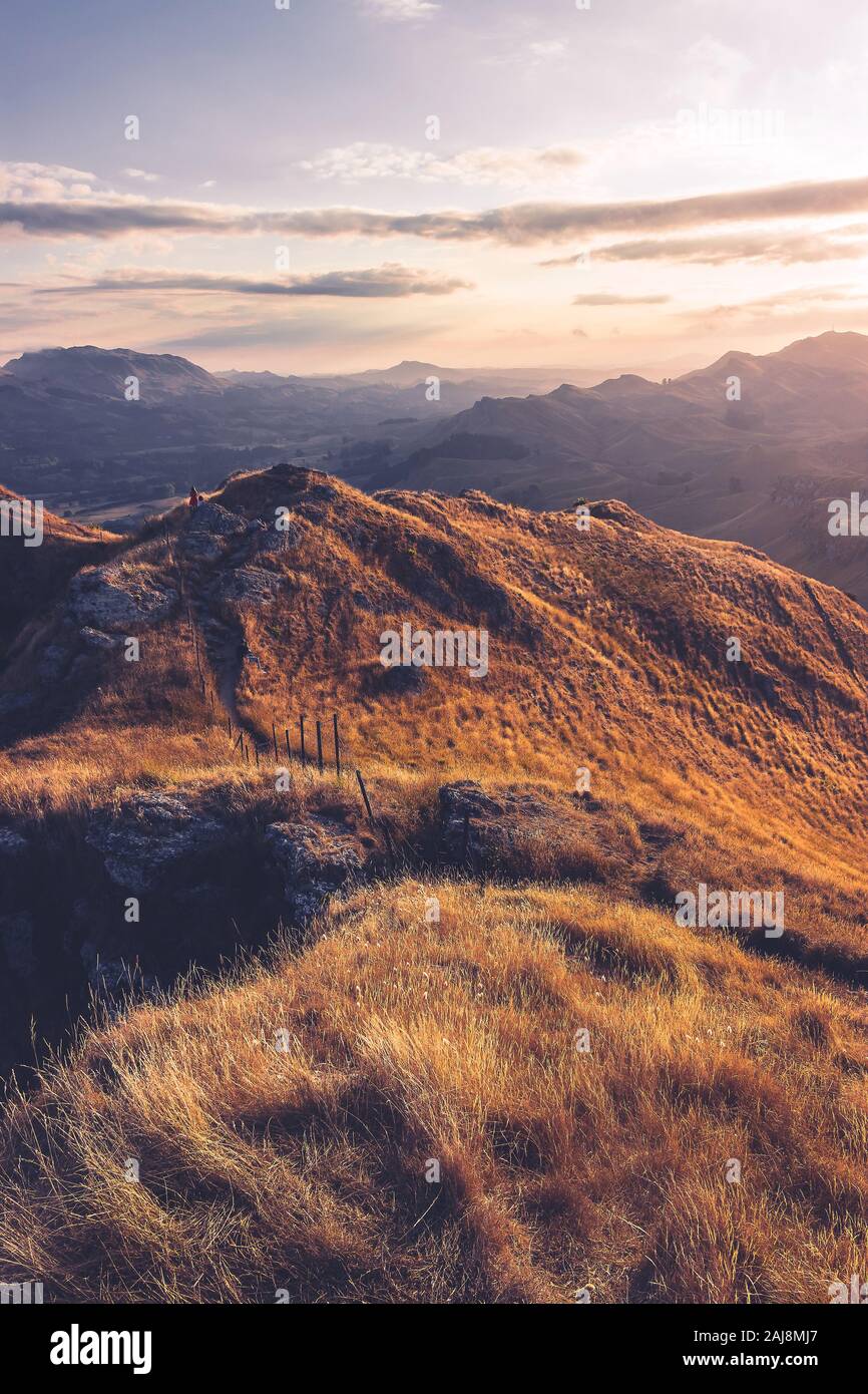 Sunset at Te Mata Peak, New Zealand Stock Photo