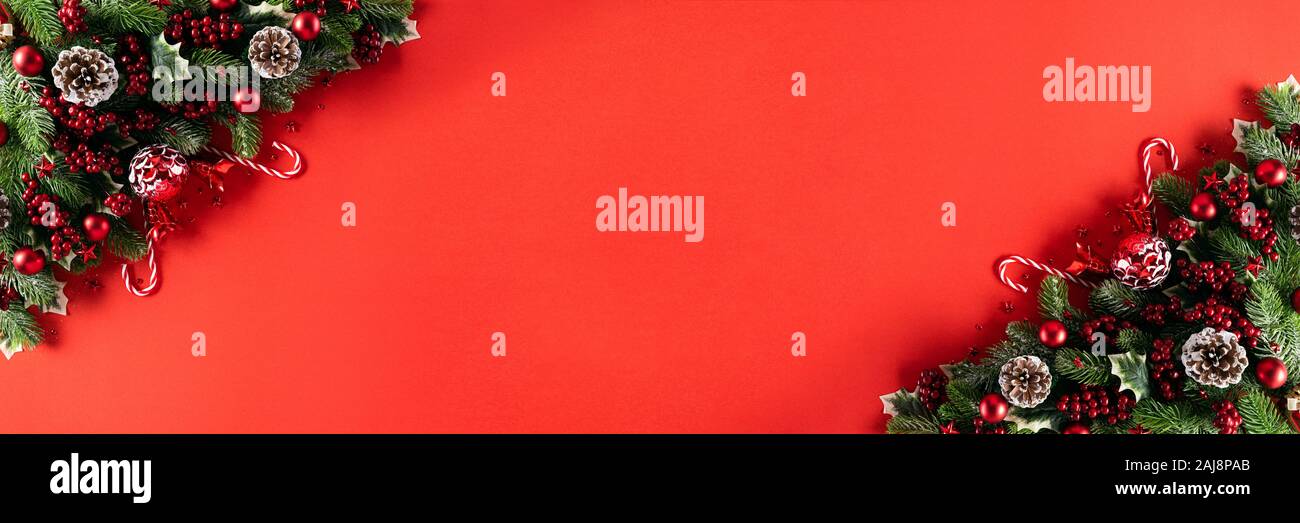 Christmas background concept. Top view of Christmas gift box red balls ...
