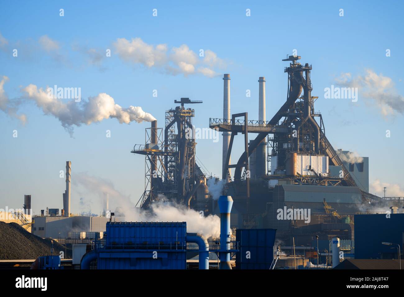 Dutch blast furnaces from Tata Steel in IJmuiden close to the Dutch coast Stock Photo