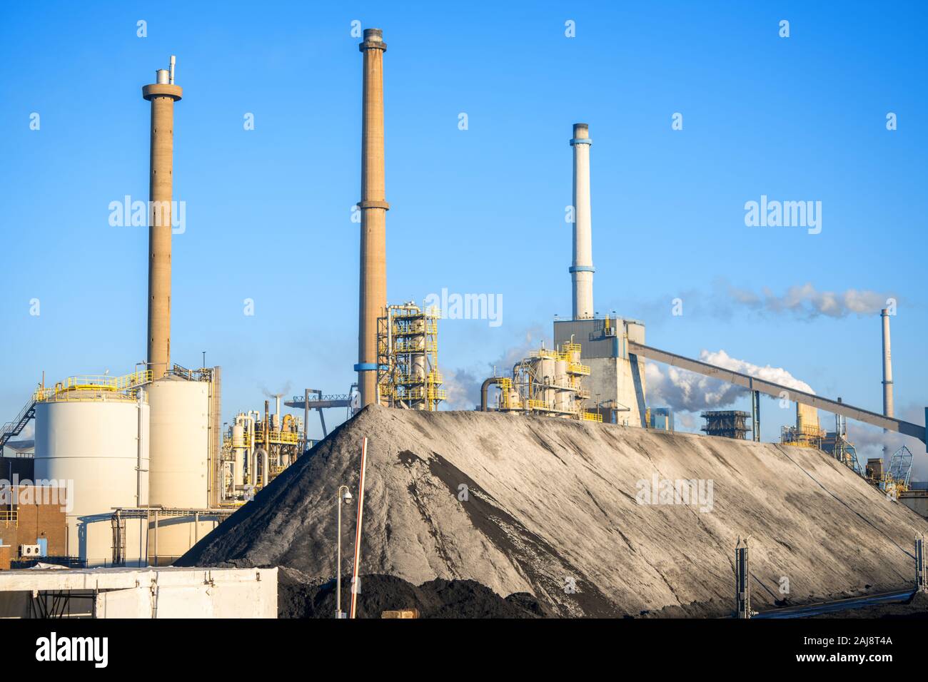 Dutch blast furnaces from Tata Steel in IJmuiden close to the Dutch coast Stock Photo