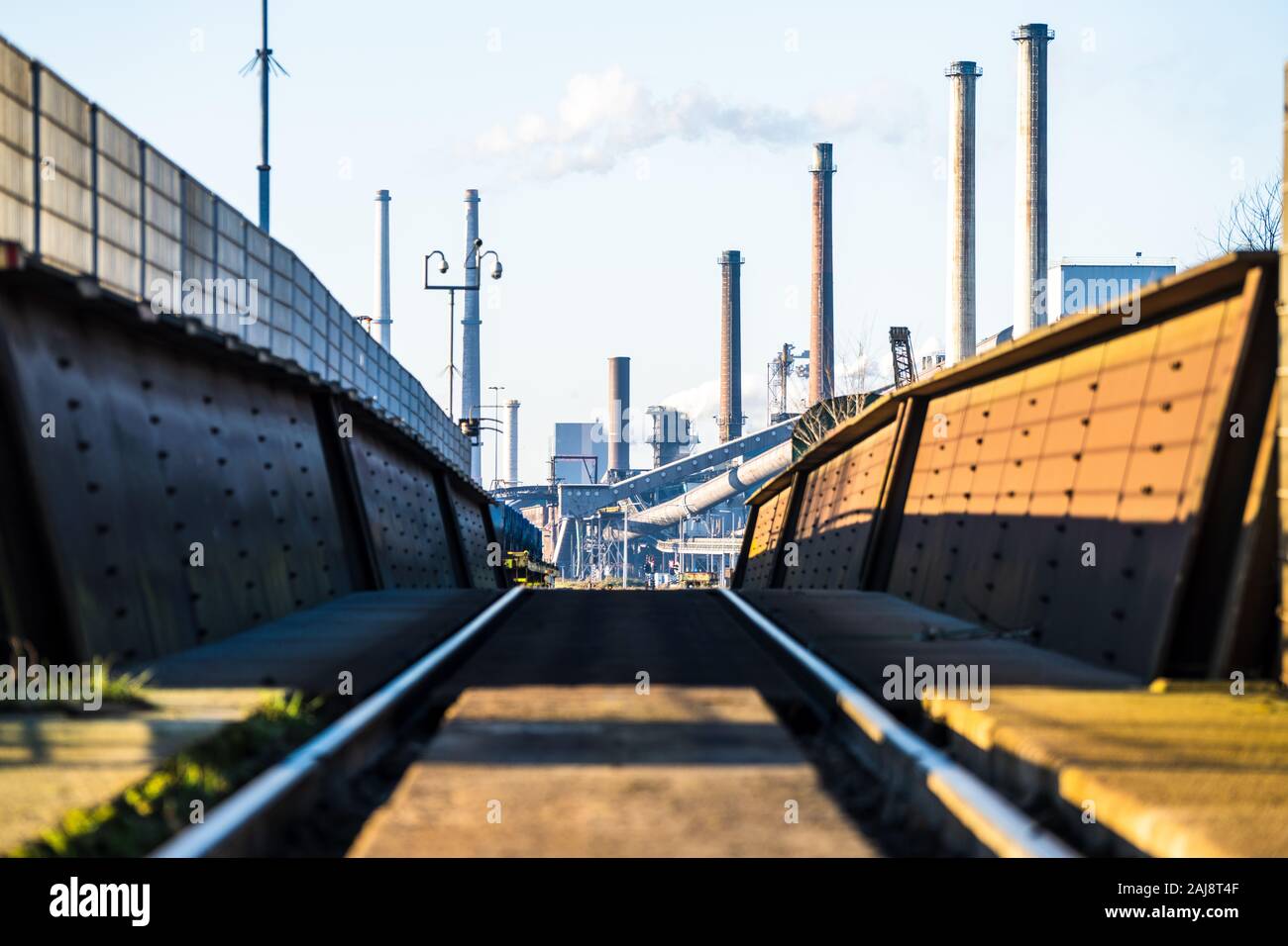 Dutch blast furnaces from Tata Steel in IJmuiden close to the Dutch coast Stock Photo