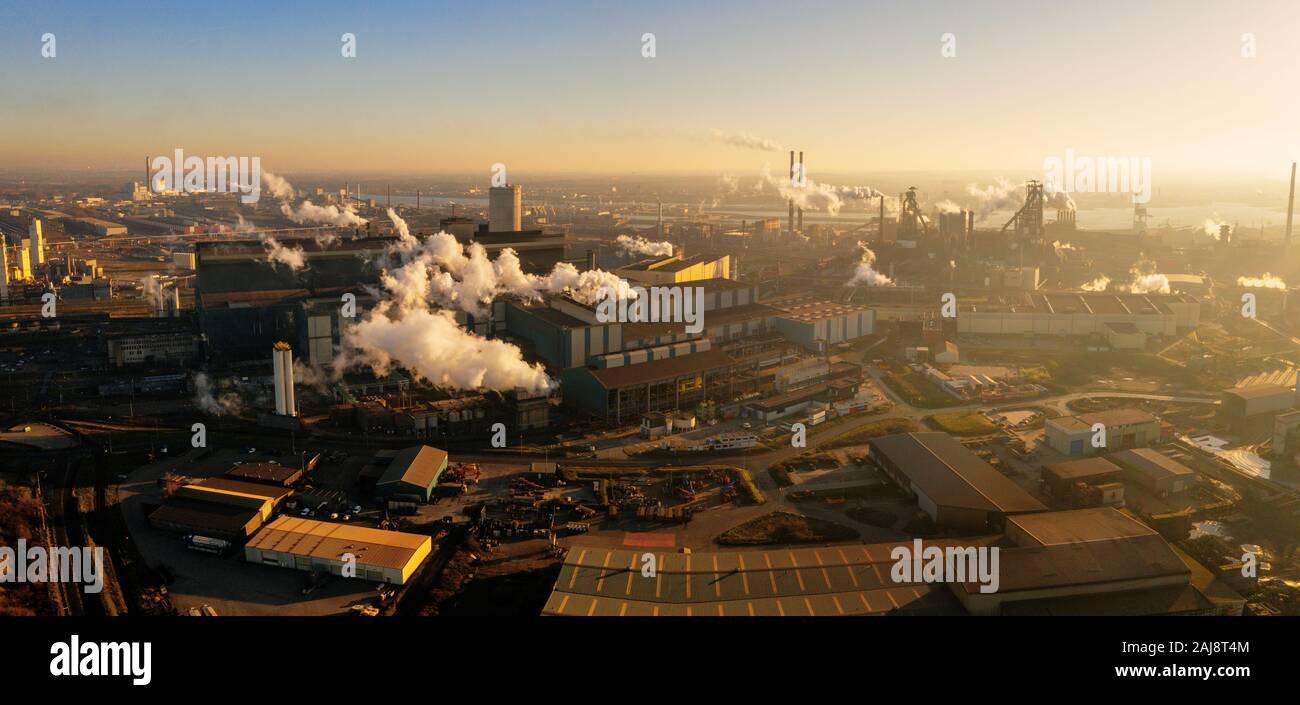 Dutch blast furnaces from Tata Steel in IJmuiden close to the Dutch coast Stock Photo
