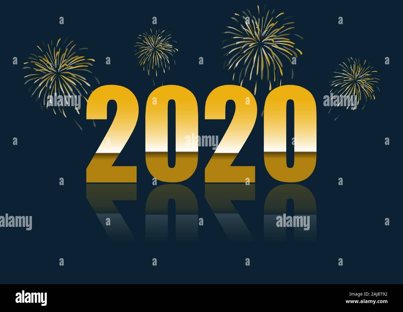 Happy new year 2020 with reflect on blue background Stock Vector