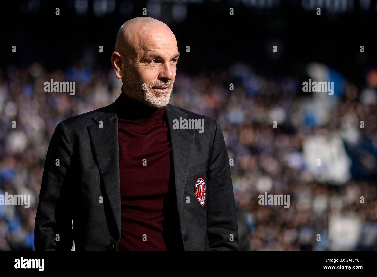 Bergamo, Italy. 22 December, 2019: Stefano Pioli, head coach of AC Milan,  looks on prior to the Serie A football match between Atalanta BC and AC  Milan. Atalanta BC won 5-0 over