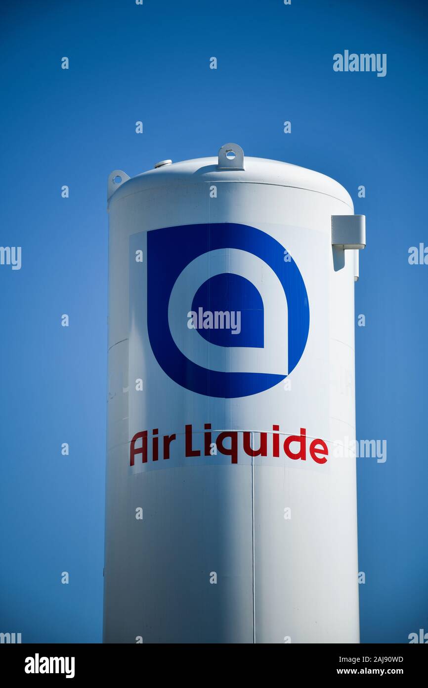 Gasbehälter, Air Liquide, Magnusstraße, Adlershof, Treptow-Köpenick, Berlin, Deutschland Stock Photo