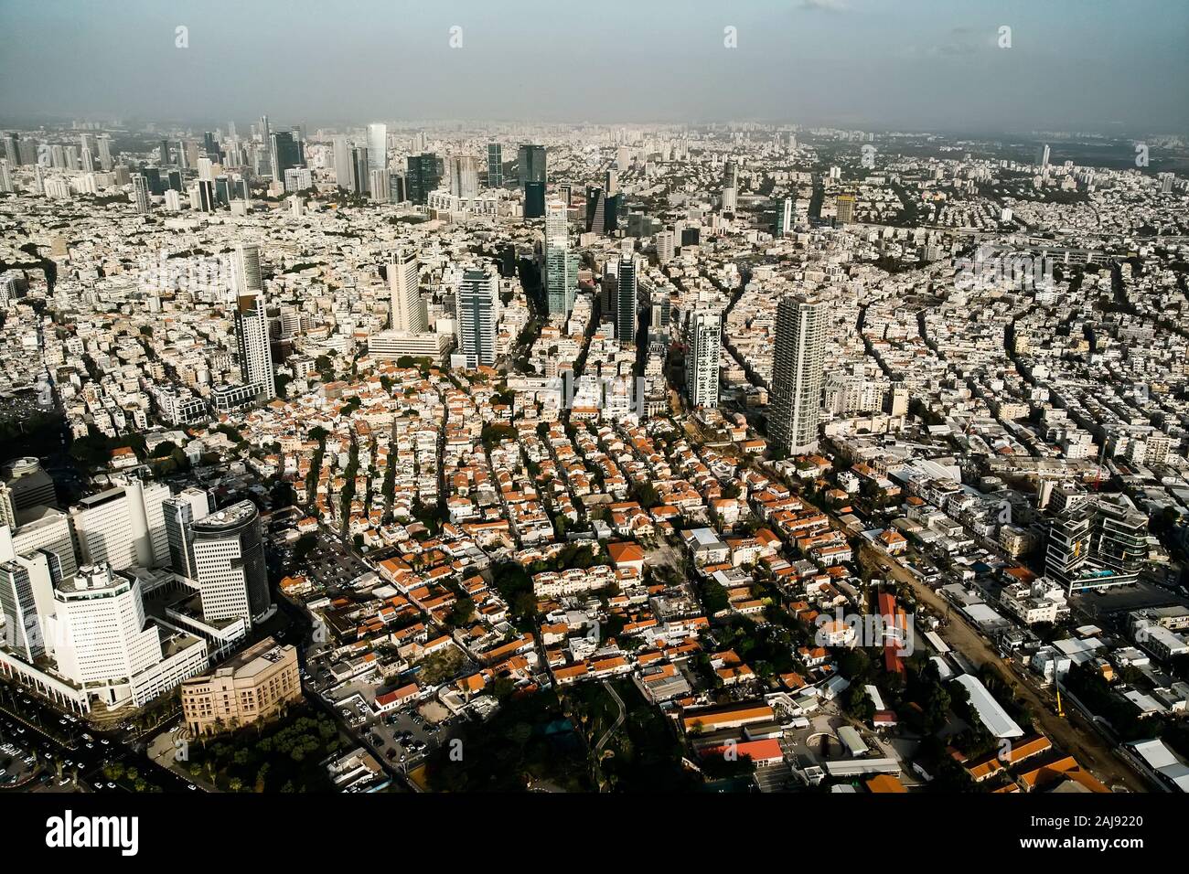 Aerial view of City of Tel Aviv, Israel. Densely populated territory of