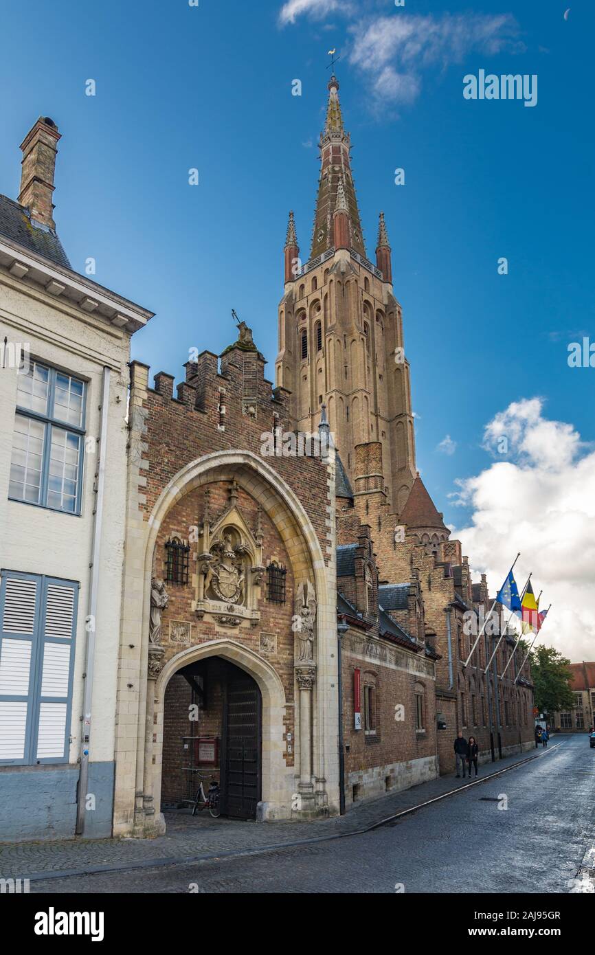 Bruges, Belgium - September 14, 2017: The Gruuthusemuseum is a museum of applied arts in Bruges, located in the medieval Gruuthuse, the house of Louis Stock Photo