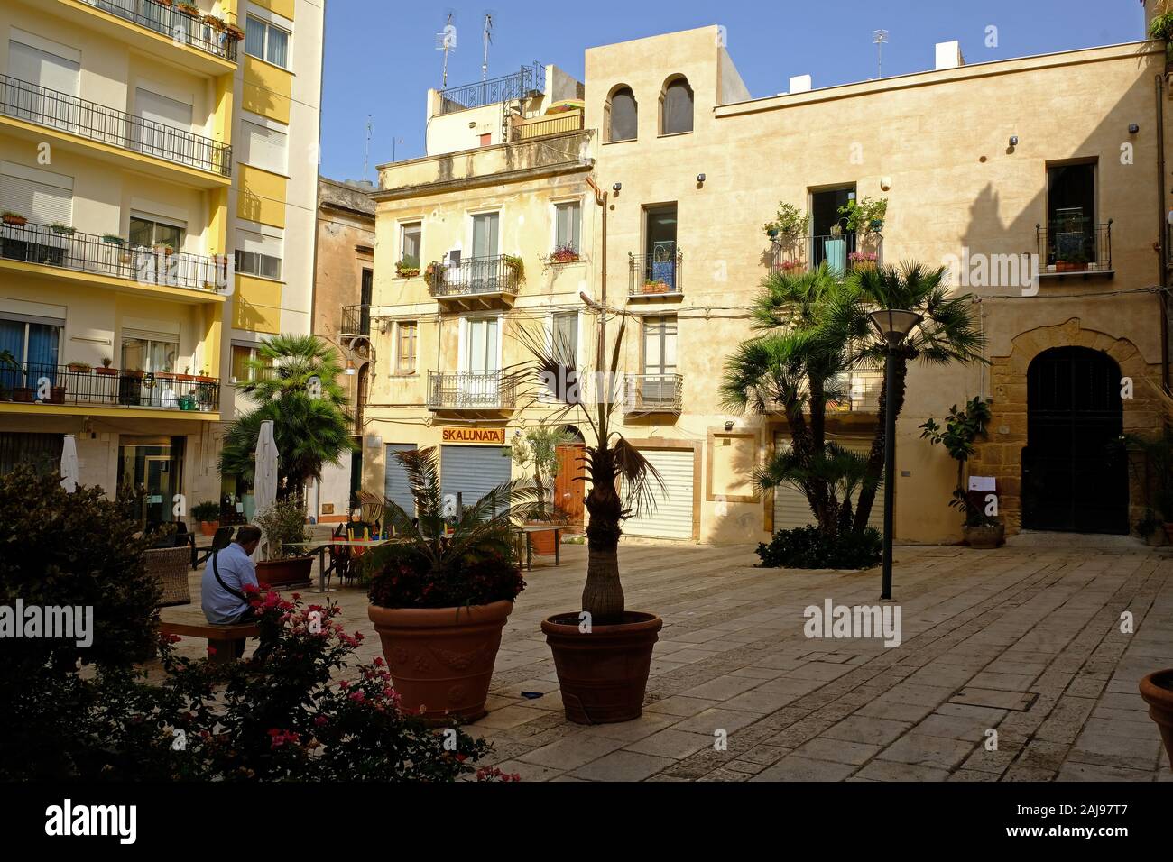 Town piazza in historic district of Sciacca, Sicily