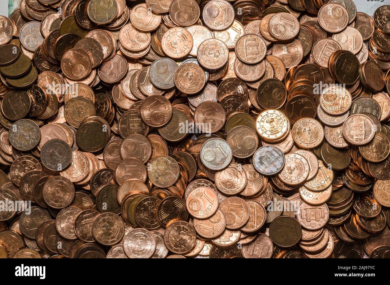 Background with euro cent coins Stock Photo