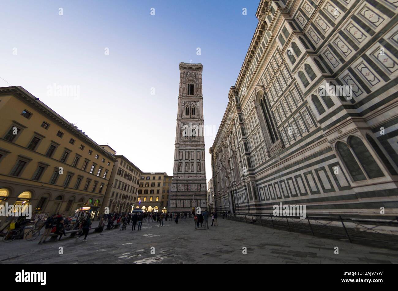 View of the Piazza del Duomo in Florence with Giotto's bell tower in the background Stock Photo