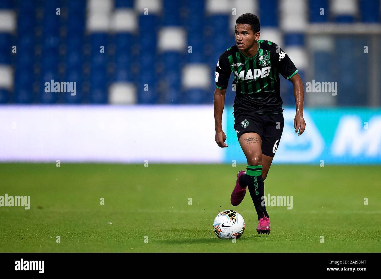 Reggio Emilia, Italy. 18 August, 2019: Rogerio of US Sassuolo in action  during the Coppa Italia football match between US Sassuolo and Spezia Calcio.  US Sassuolo won 1-0 over Spezia Calcio. Credit: