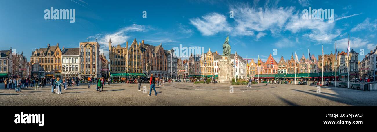 Bruges, Belgium - October 6, 2018: The Markt (Market Square) of Bruges is located in the heart of the city. Some historical highlights around the squa Stock Photo