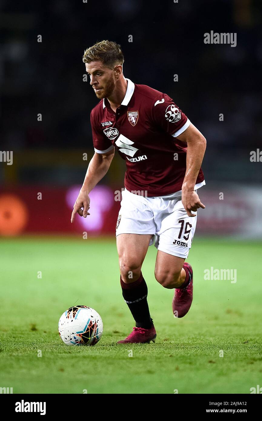 Turin, Italy. 22 August, 2019: Cristian Ansaldi of Torino FC in action during the UEFA Europa League playoff football match between Torino FC and Wolverhampton Wanderers FC. Wolverhampton Wanderers FC won 3-2 over Torino FC. Credit: Nicolò Campo/Alamy Live News Stock Photo
