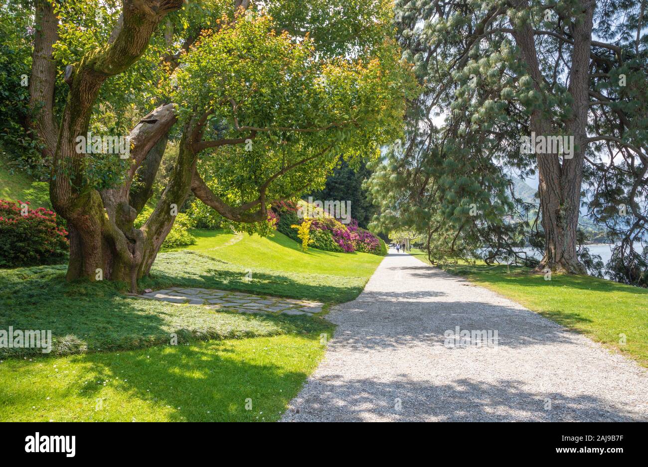BELAGGIO, ITALY - MAY 10, 2015: The Villa Melzi on the waterfront of Como lake and the gardens. Stock Photo