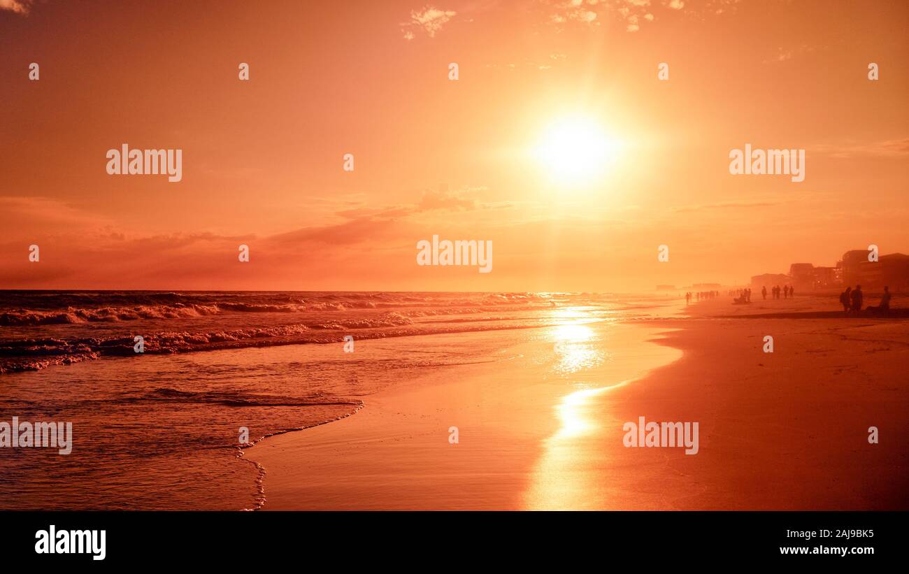 Beach Front With Sunset Behind Panama City Beach Florida Usa