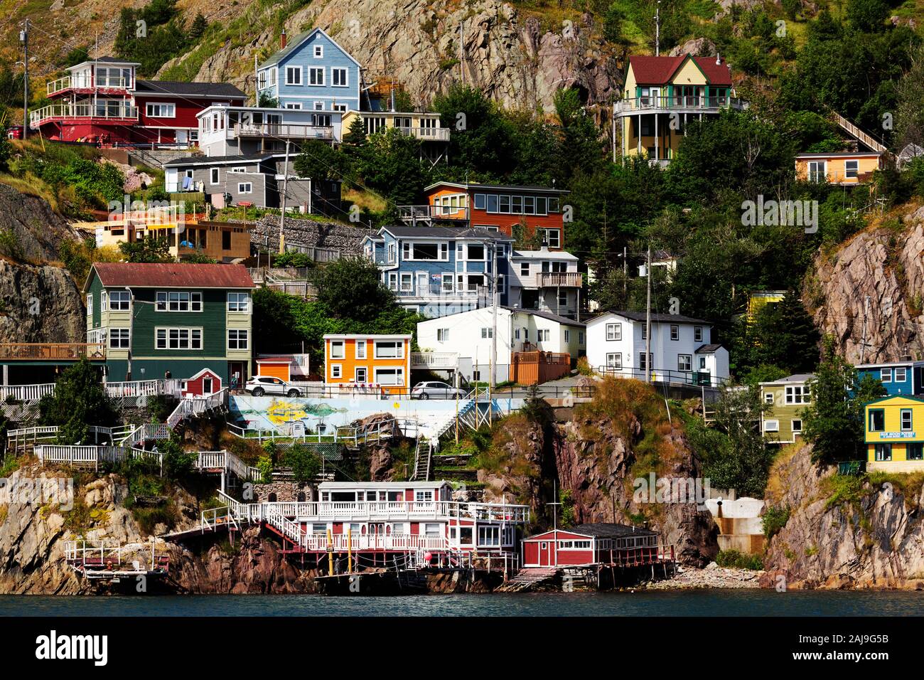 Houses overlook the harbour at St John's, Newfoundland and Labrador, Canada. Stock Photo