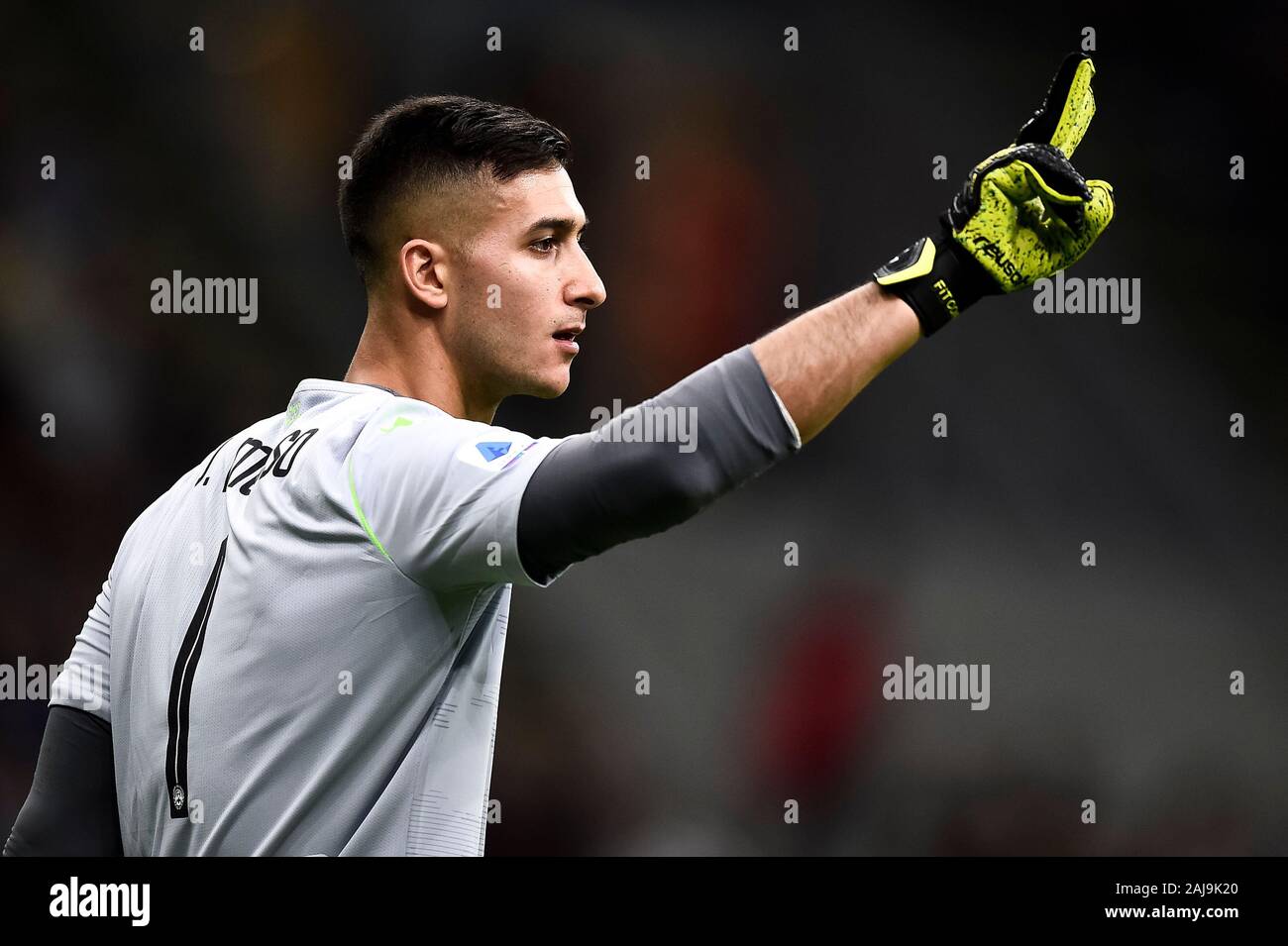 Milan, Italy. 14 September, 2019: Juan Musso of Udinese Calcio gestures during the Serie A football match between FC Internazionale and Udinese Calcio. FC Internazionale won 1-0 over Udinese Calcio. Credit: Nicolò Campo/Alamy Live News Stock Photo