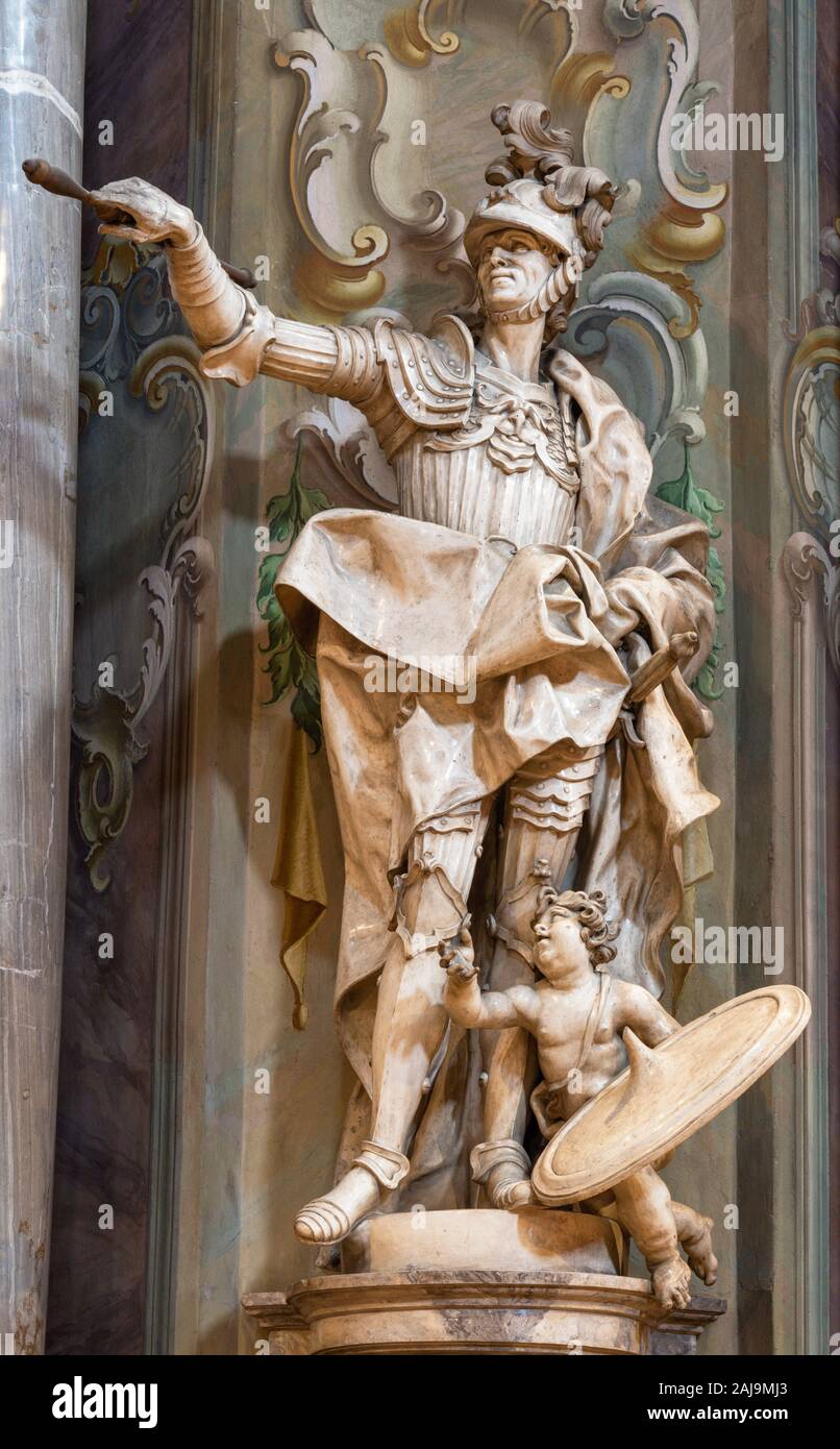 COMO, ITALY - MAY 8, 2015: The carved baroque statue of Joshua in church Santuario del Santissimo Crocifisso by Stefano Salterio (1730 – 1806). Stock Photo