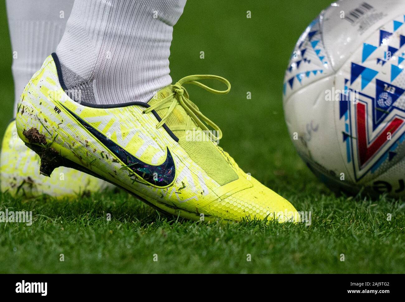 Derby, UK. 02nd Jan, 2020. The Nike Phantom football boots of Wayne Rooney  (Player-Coach) of Derby County during the Sky Bet Championship match  between Derby County and Barnsley at the Ipro Stadium,