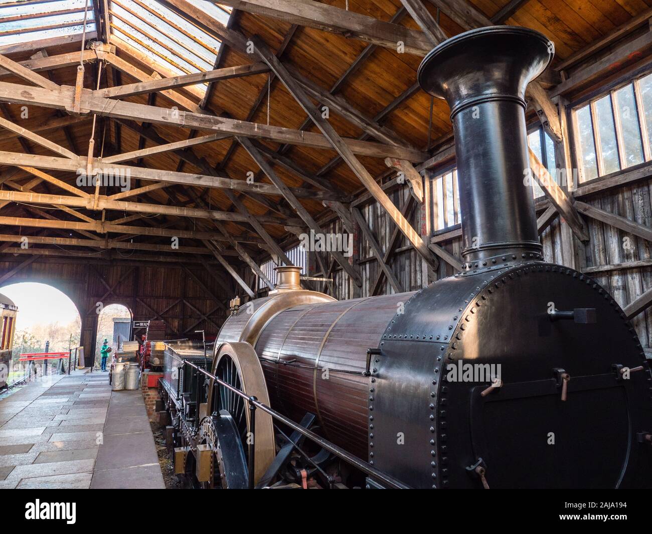 Iron Duke Steam Train, Broad Gauge Replica Loco, Didcot Railway Centre, Oxfordshire, England, UK, GB, Stock Photo