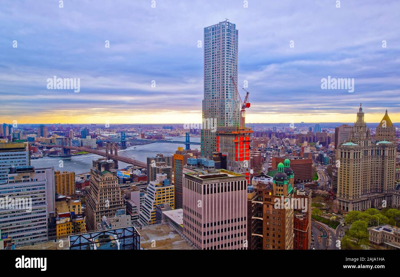 Aerial view on Lower Manhattan in New York reflex Stock Photo