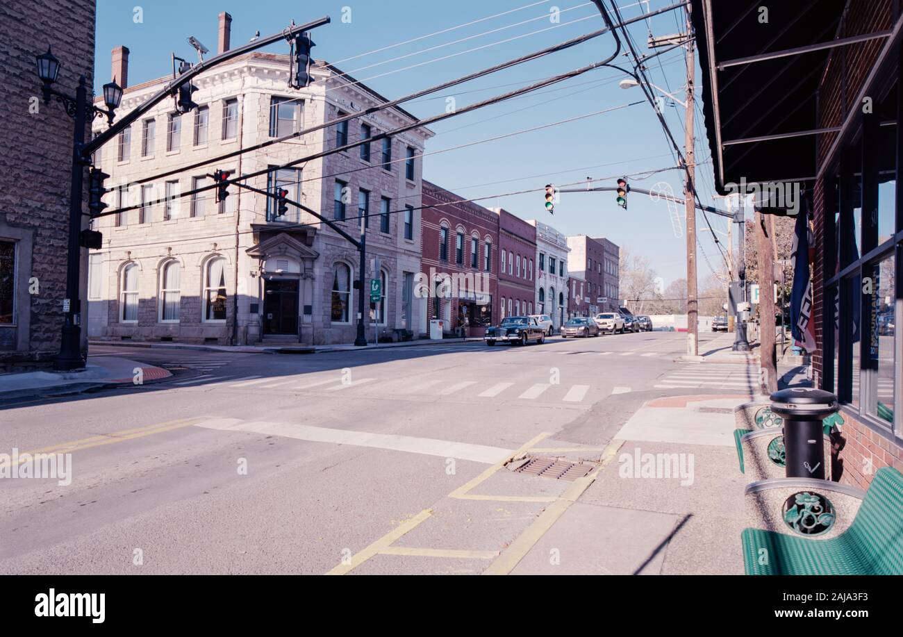 A Few Cars Wait at a Traffic Light in Fayetteville West Virginia Stock