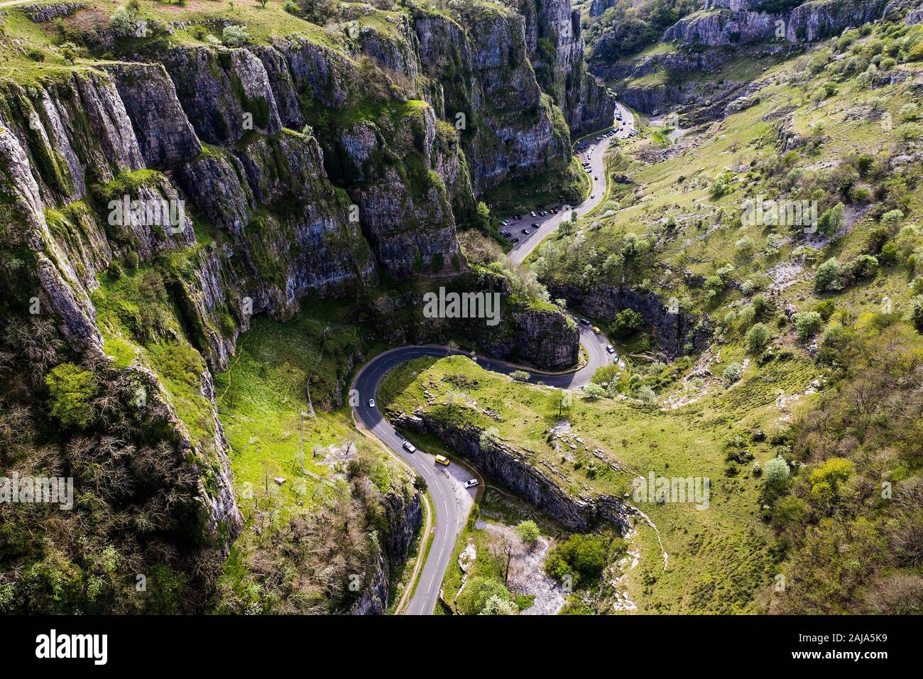 Cheddar Gorge, the second greatest natural wonder in Britain, aerial view Stock Photo