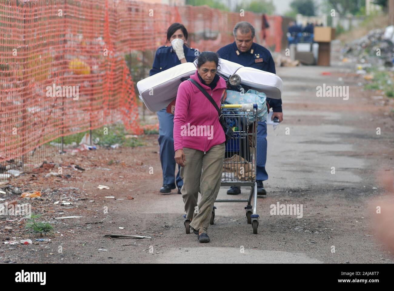 Pavia (Lombardy, Italy), Romanian Roma immigrants illegally occupy the abandoned former Snia Viscosa factory and are later cleared out by the police. Stock Photo