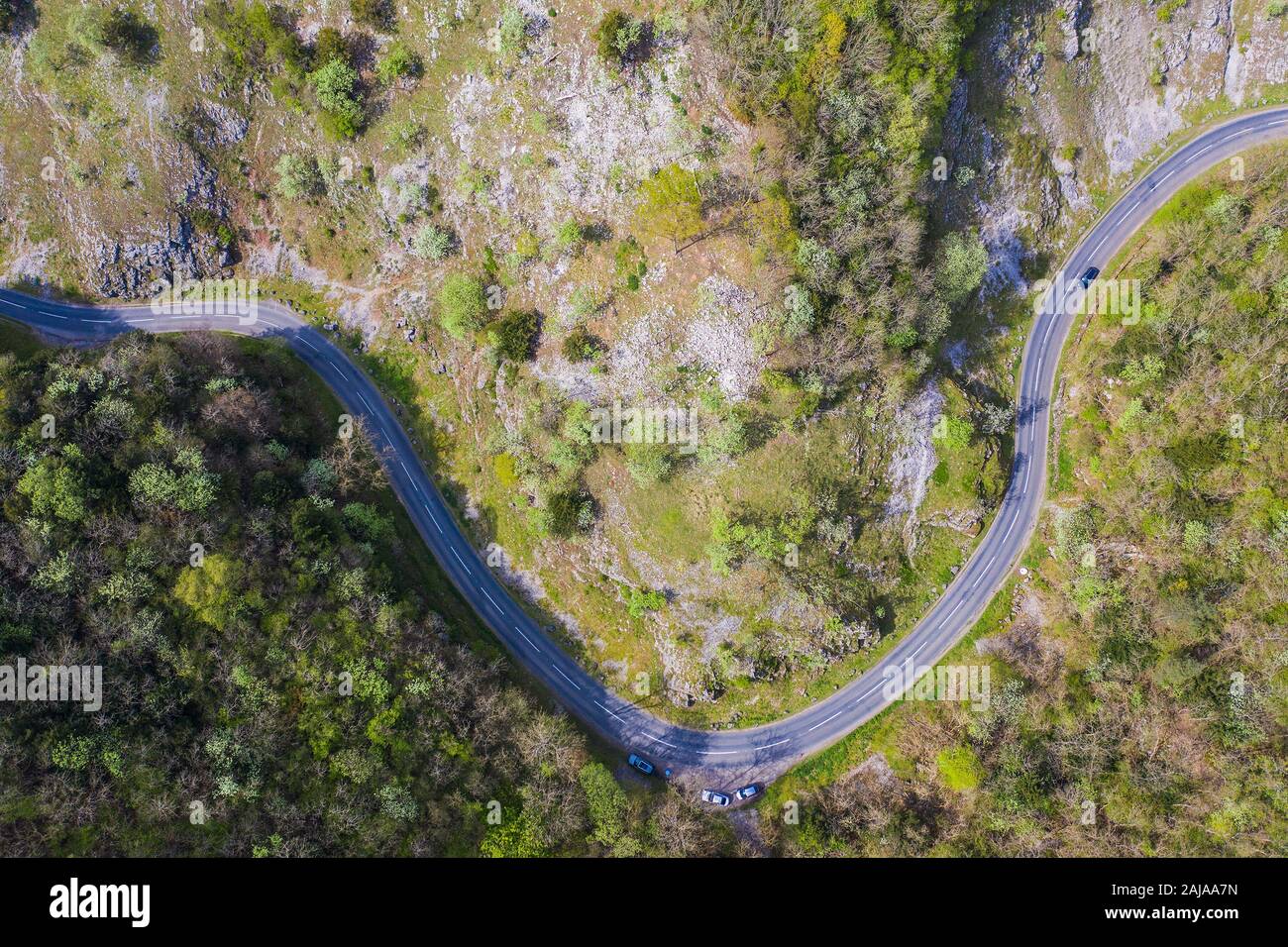 Cheddar Gorge, the second greatest natural wonder in Britain, aerial view Stock Photo