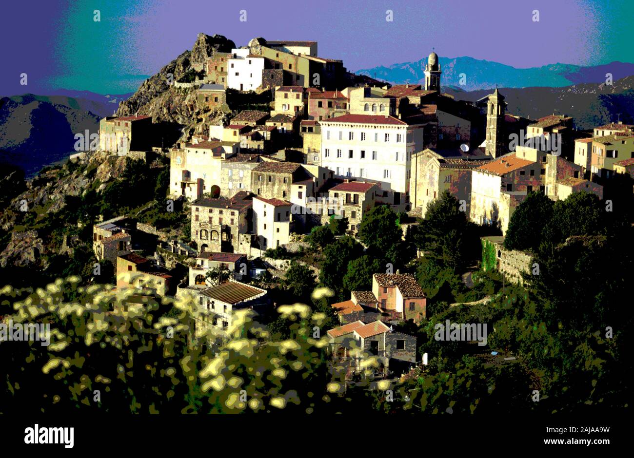 The hilltop village of Speloncato in north Corsica Stock Photo