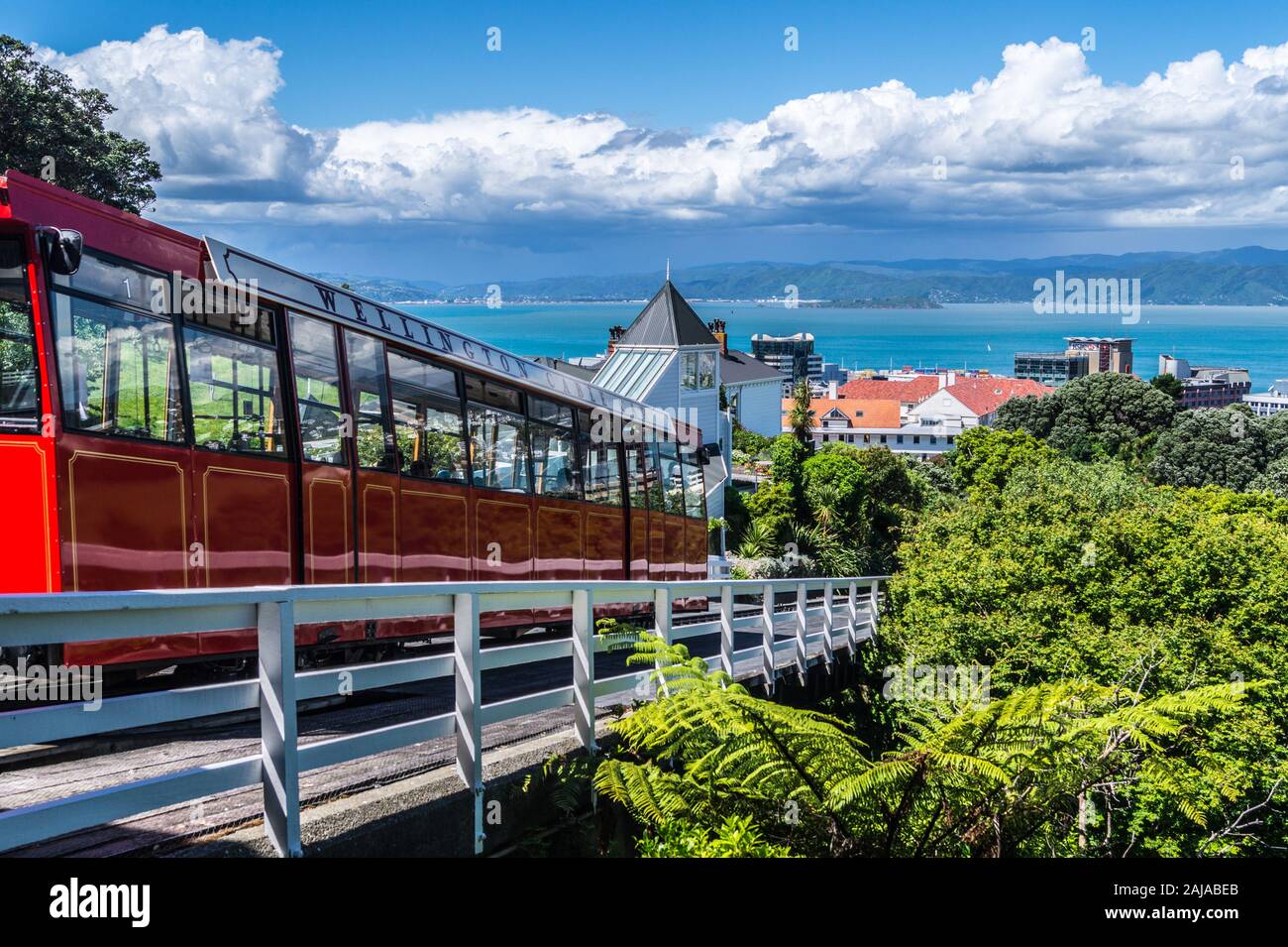 Wellington Cable Car and Harbour seen from the cable car station, Kelburn,  Wellington, New Zealand Stock Photo - Alamy