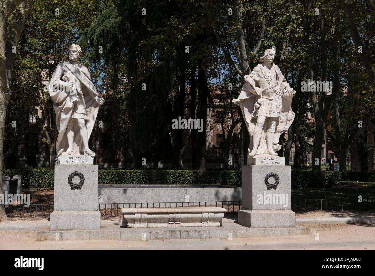 Statues of historical figures, Madrid, Spain Stock Photo