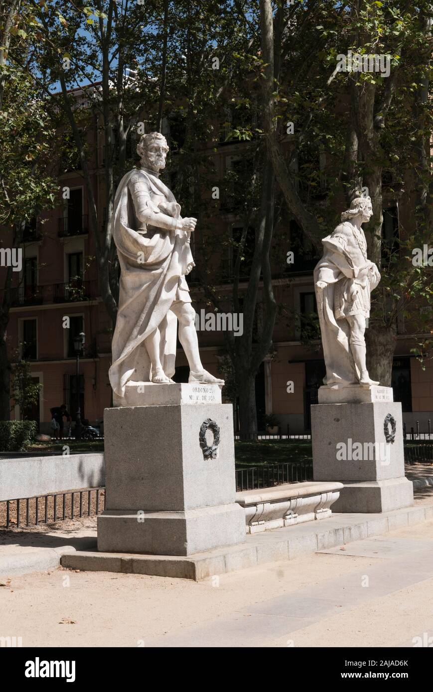 Statues of historical figures, Madrid, Spain Stock Photo