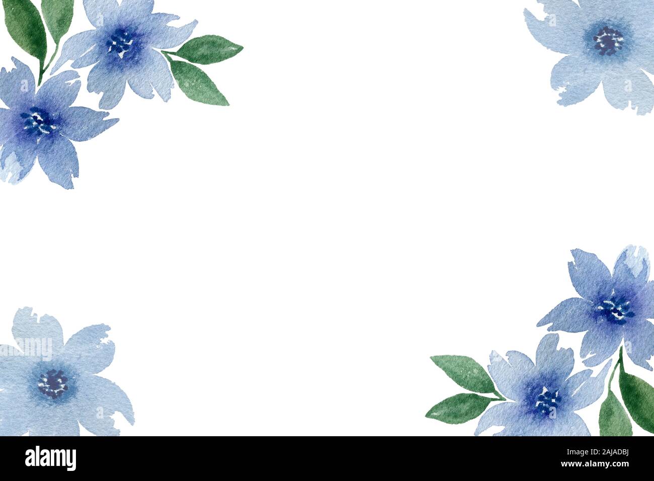 Floral Border With Blue Watercolor Flowers And Copy Space Watercolor Illustration Design For Wedding Card Or Invitation Stock Photo Alamy