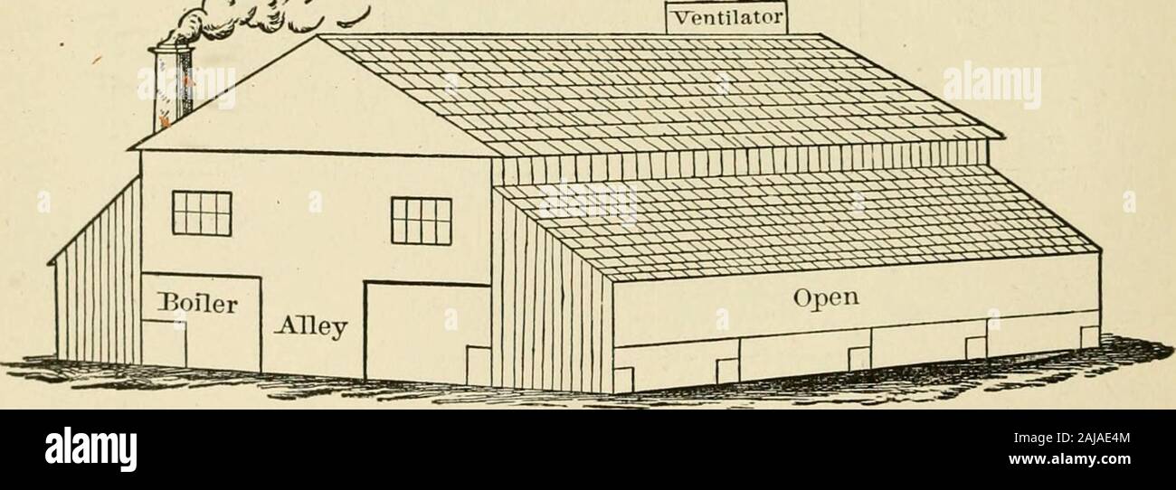 The model farms and their methods : giving the experiences of over one hundred successful farmers in the various branches of husbandry in different portions of the country; stock raising; fruit growing; dairying; title drainage; cost and profits of mixed husbandry, etc With over one hundred illustrations and plans of buildings . Door. S. OWelU GRANARY. N. (0 a GRAIN BINS. ao cS 1 ^ 1 ?d Alley. Door. fl o g. (0 ^ GRAIN BINS. 34 530 BLACKHAWK COUNTY, IOWA. My buildings are well sheltered from wind, by artificialgroves of cotton wood and soft maple, with a few rows of birch,larch, and Norway spru Stock Photo