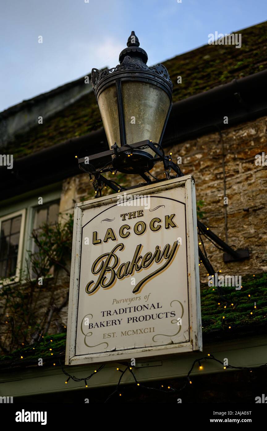 Sign outside The Lacock Bakery, Lacock, UK Stock Photo