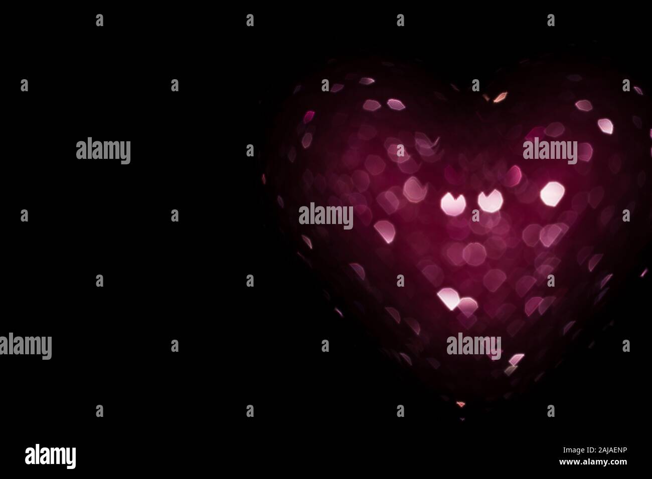 pink heart on black background, valentines day party background with pink bokeh heart Stock Photo