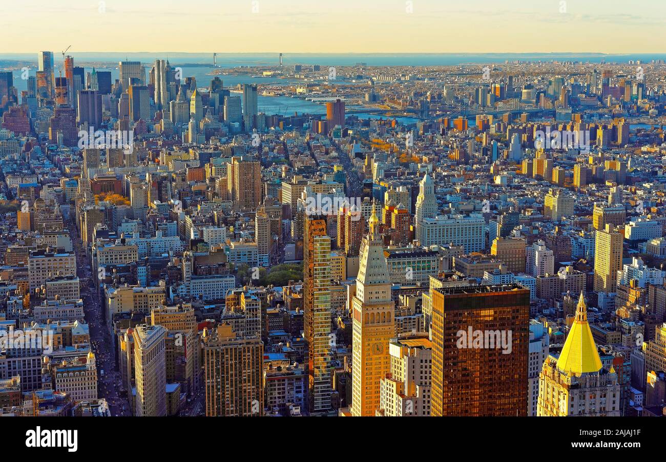 Aerial view on Flatiron district of New York reflex Stock Photo